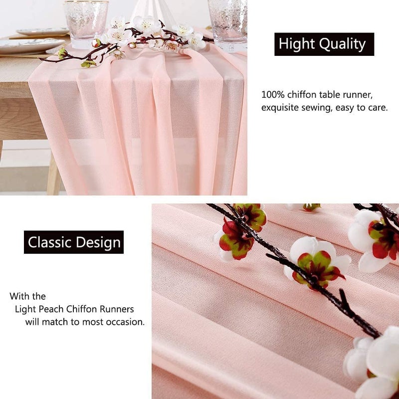 QueenDream 10Ft Light Peach Sheer Chiffon Table Runner 27 x 120 Inches Rustic Wedding Table Runner Overlay for Wedding Birthday Party Decoration - Image 4